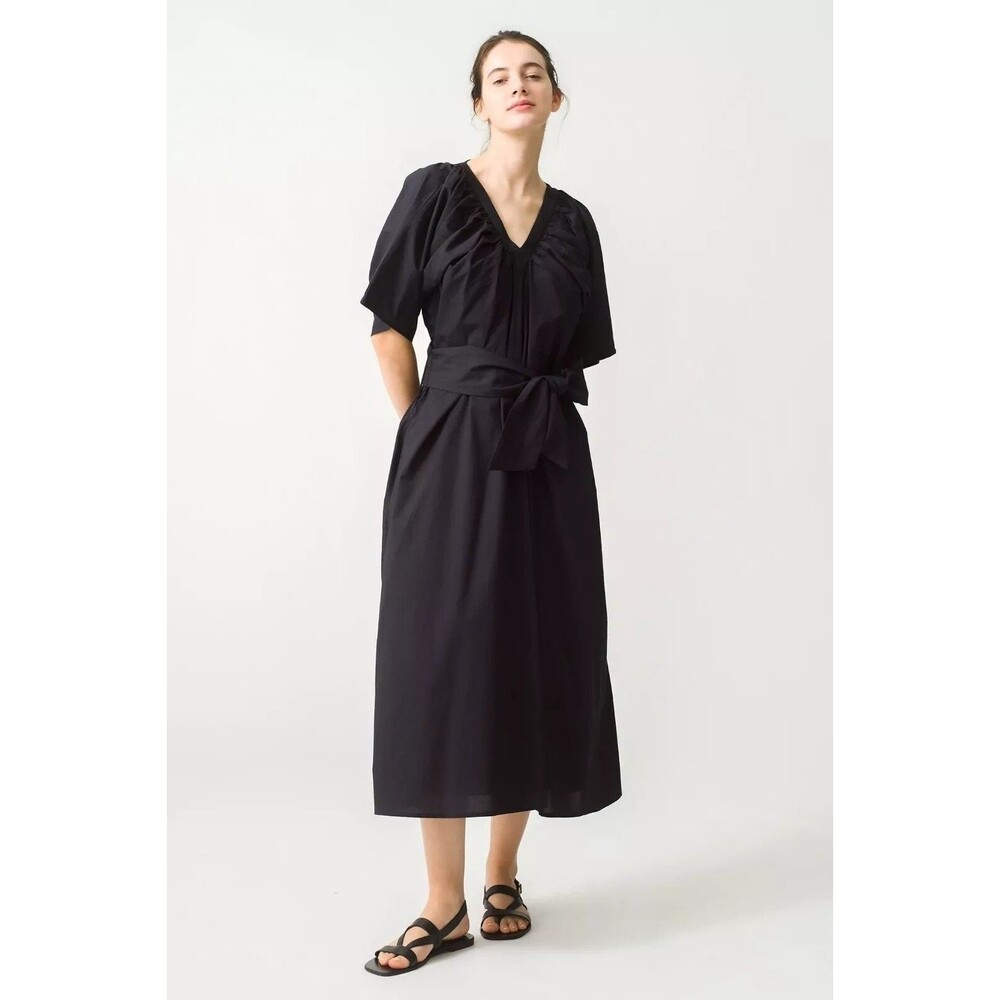 Merlette Lante Midi Dress Solid Oversized Kimono Cotton Poplin Black M 275012